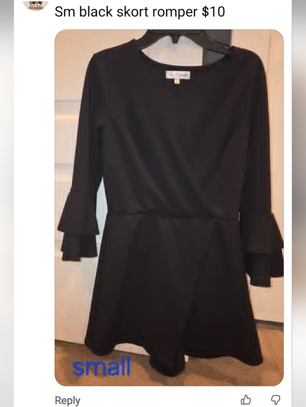 Small Women's Black Ruffle-Sleeve Romper